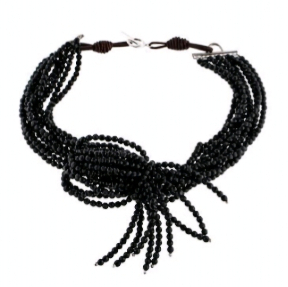 BRUNELLO CUCINELLI | Onyx & Leather Multistrand Necklace black